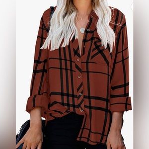 ZC&GF Women's Long Sleeve V-Neck Stripes Casual Blouses Pocket